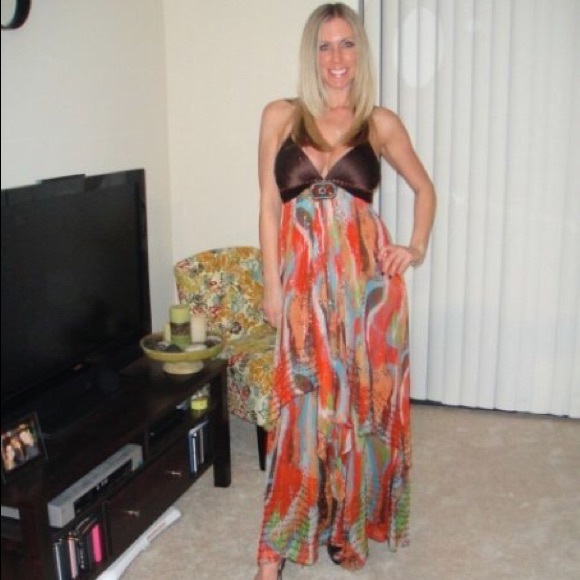 bebe Dresses & Skirts - Bebe Long Multicolor dress with beading